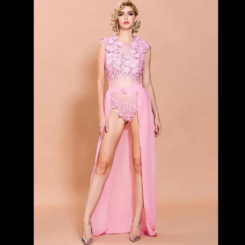 Pink body suit and skirt set